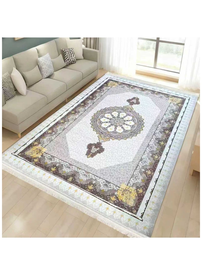 SMART HOME Large padded floor mat with a soft velvet surface and non-slip backing - Living room rug - Majlis rug - Lounge rug - Luxurious decorative rug - Elegant rug with modern patterns for living rooms and majlis - Size 400x300cm - Suitable for everyday use and entertaining - Image 1